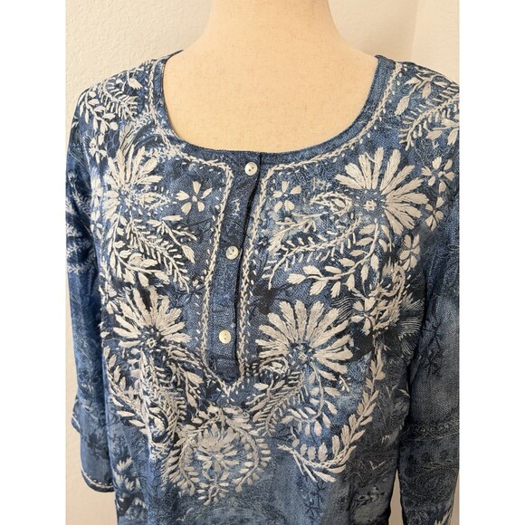 Soft Surroundings Womens Size M Silvia Blue Floral Boho Tunic Top Embroidered - Picture 3 of 9